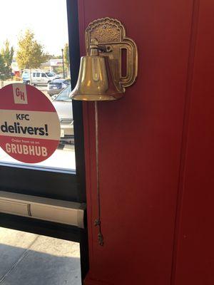 Tuesday, October 29, 2019: customer bell ("if your visit was swell, ring the bell") by exit door for combined KFC/A&W Restaurants.