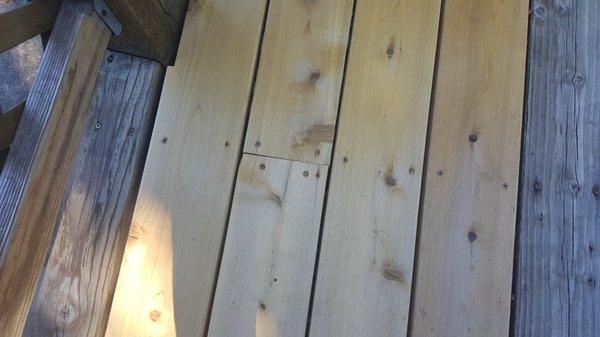 He poorly replaced deck boards.