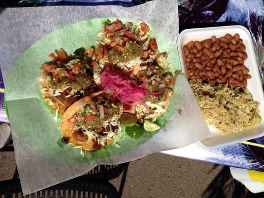 Chicken tacos, beans & rice