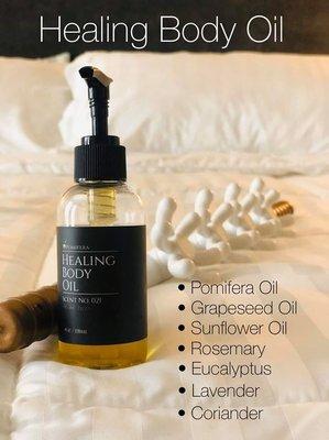 Healing body oil. Available to purchase online