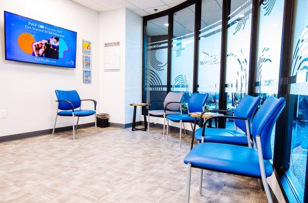 The waiting room of Metro Inclusive Health in Clearwater, Florida.