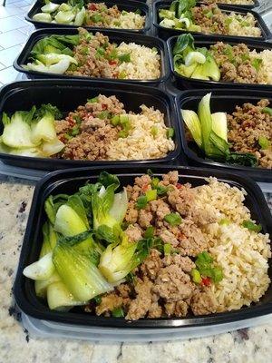 Mongolian Turkey and brown rice bowl w/ sauteed bok choy