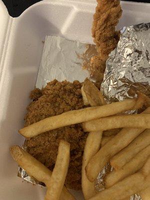 Chicken strips and fries.