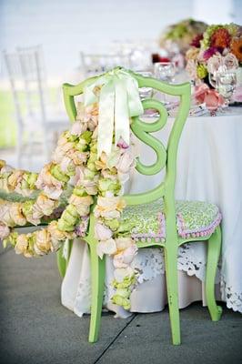 Rose Garland on custom Rental Chair