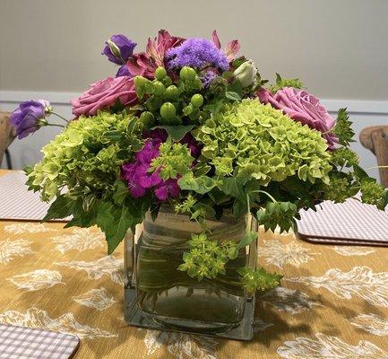 "Lavender, Purple, and Lime Green Cube" arrangement - standard size