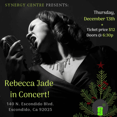 Only a few tickets left!! Join us on Thursday for a night of Holiday fun and great music by Rebecca Jade! See You Thursday!!