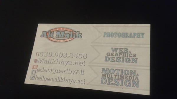 Ali malik photography biz card