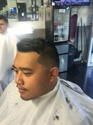 Comb over under cut with a tapper+ eyebrow