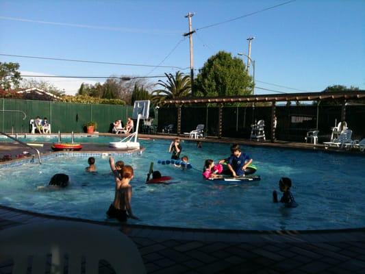 Pool has big shallow area for kids