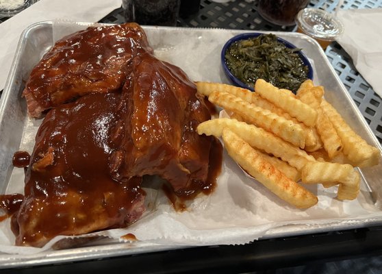 Ribs, fries and collard greens!