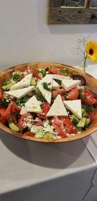 Big and delicious Greek Salad served family-style.