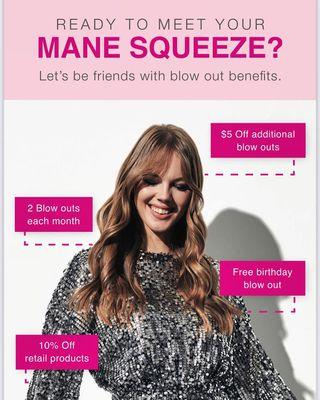 Blo Germantown is offering their signature Mane Squeeze Membership at a founder's rate of only $75.