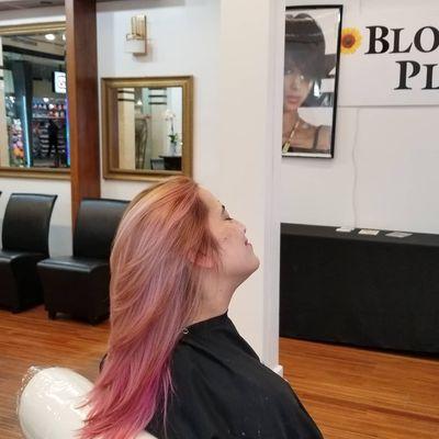 Multi color and haircut & blowdry