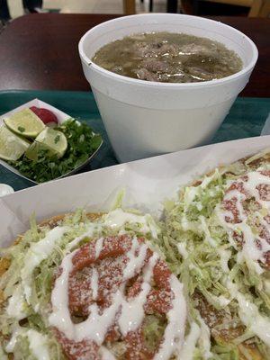 Pozole and Tostadas.