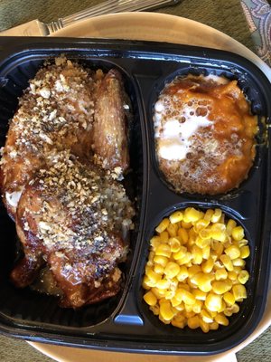 Really delicious Parmesan garlic half chicken with corn and sweet potato casserole