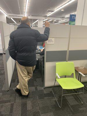 This is it. A tiny cubicle at the back of Staples store. TSA Pre-check interview and registration.