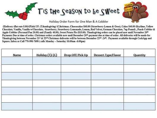 Order forms for the holidays 2017