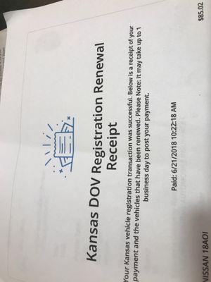 Copy of receipt received for paid registration on 06/21/19, I just noticed the dumb asses are using the wrong year.