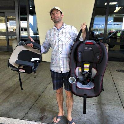 Cool dad with a baby travel system.