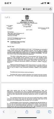 Official State of NJ Dept. of Health document to suspend operation.