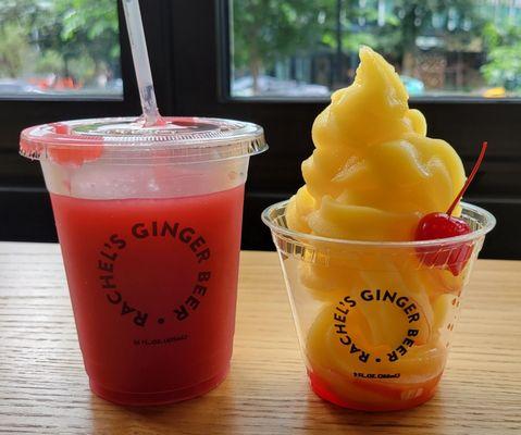 Raspberry non-alcoholic ginger beer, Dole pineapple whip