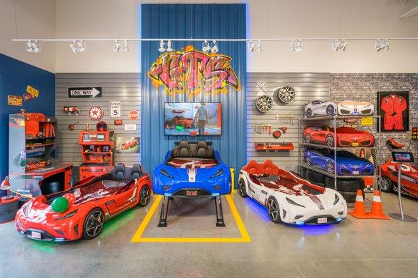 GTS Race Car Beds in many colors and options. Call Now 949-220-2599 or visit "www.cilekkidsroom.com"