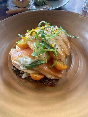 Salmon toast on the seed bread (you can choose sourdough if you prefer)