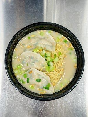 House Soup Noodles with Signature Chives Shrimp Dumplings 6pcs