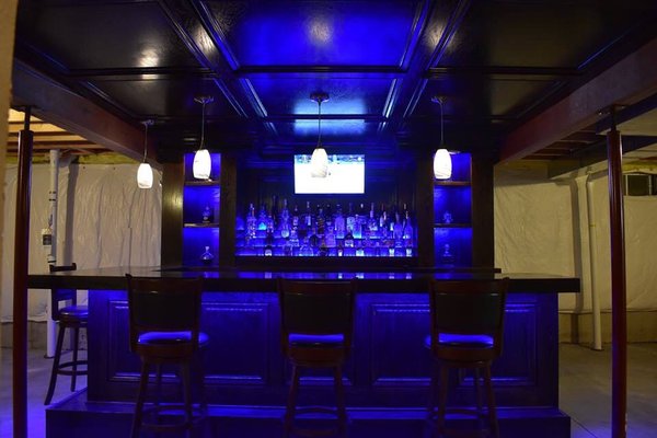 Bar with the accent lighting.  He put each set of lights on a different switch-Also the color lights can be ANY color you want!!