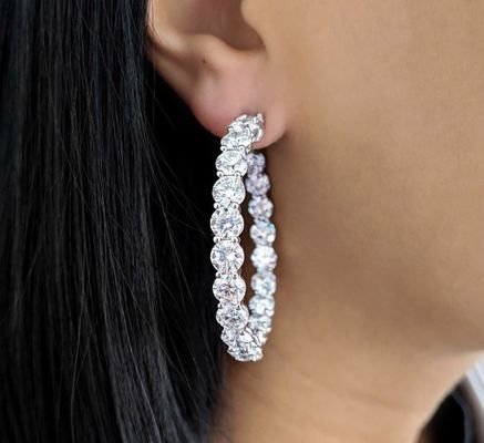 Incredible platinum inside/outside diamond hoop earrings!