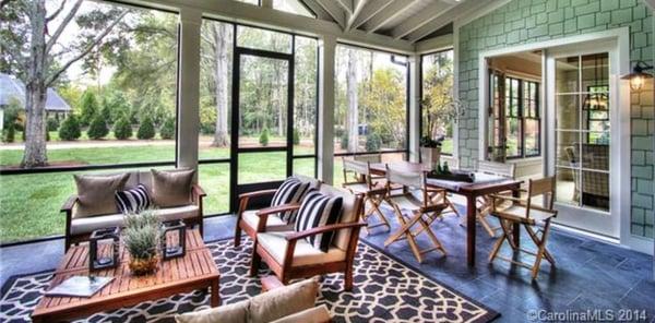 Slate Stone Tile in a Versailles Pattern is featured in this Outdoor Living Area.