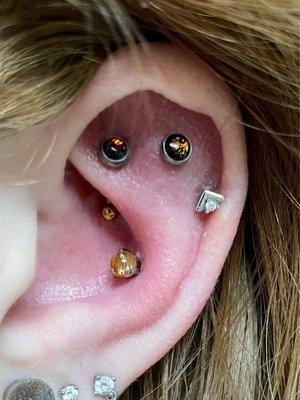 Healed rook/ flat by Holly. Fresh conch w/rutilated quart prong from peoples jewelry by Bri.