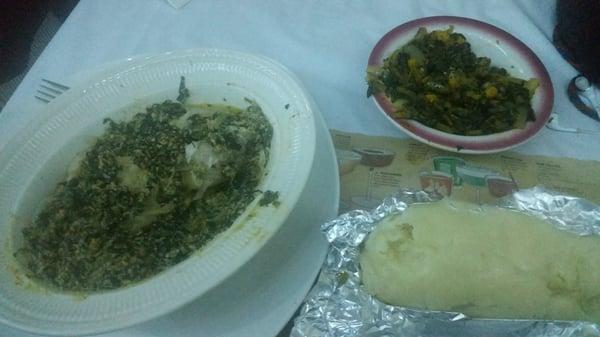 Pepper snail as appetizer, Egusi with fresh fish and pounded yam !