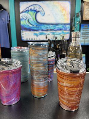 Resin tumblers are so practical and fun.  We'll help you create your colors and you'll do the rest (with our help.)