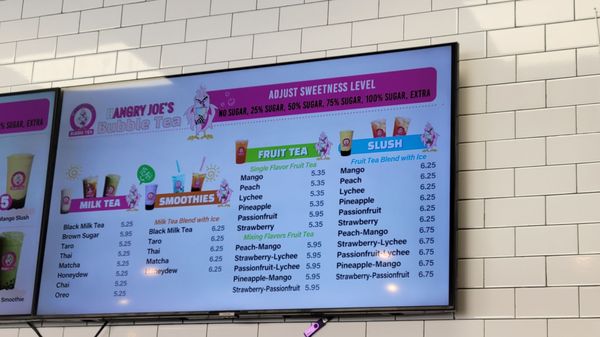 Drink Menu for bubble tea