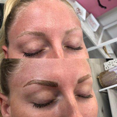 Before (previous microblading not my work) and after of a microblading touch up.