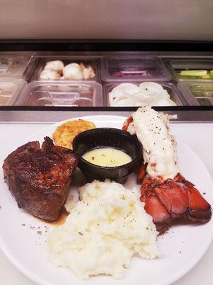 Seasonal Monday Special, 8oz filet, 5oz lobster tail, garlic-mashed potatoes, Cheddar-Garlic Biscuit and a side Salad, ends Oct 6th.