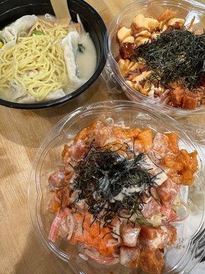 Noodles, sushi bowls