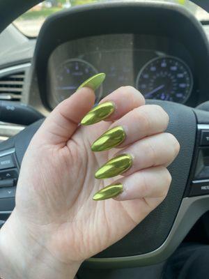 Green chrome nails by Kat 3