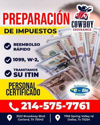 Ahora tambien ofrecemos servicios de preparacion de impuestos, preparado por personal certificado por el IRS.