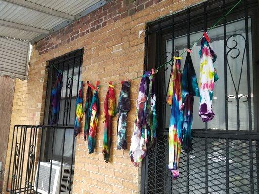 Tie Dye shirts hanging to dry!