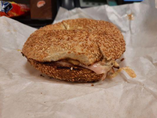 Turkey avocado sandwich on seasame bagel. Combo comes with coffee + donut $8.75 total