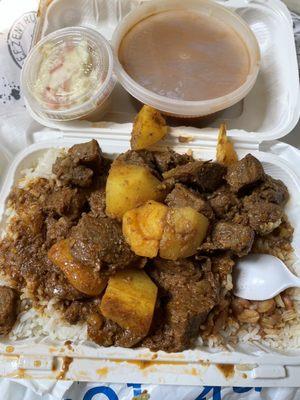 Beef Stew Sunday, rice,red beens, Potato Salad