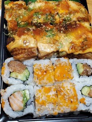 Black pearl roll and basic salmon roll