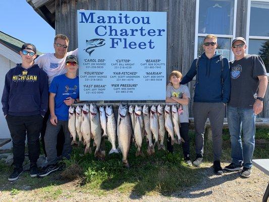 A nice catch of Lake Trout and Salmon.