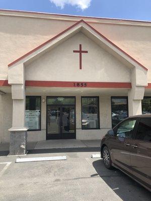 Monday, May 6, 2019: church building front.