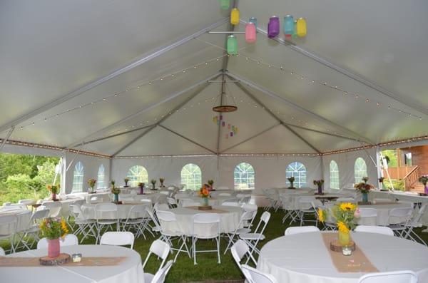 40' x 85' tent with rustic accents.