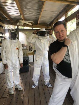 Getting our bee suits on