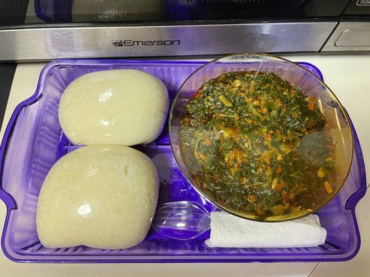 Third layer of wrapped Efo Riro and Pounded Yam