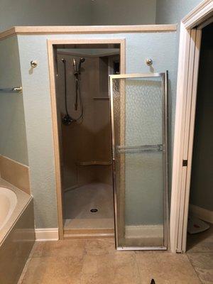 Remodeled shower with door left uninstalled.